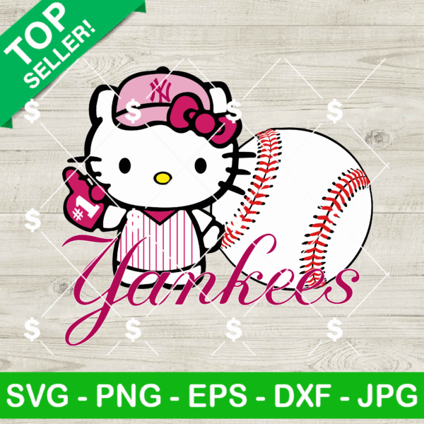 Hello Kitty Pink NY Yankees SVG, Hello Kitty MLB Baseball SVG, NY Yankees Kitty Baseball SVG