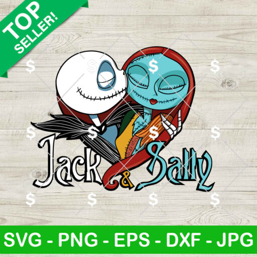 Jack And Sally Skellington Couple Heart SVG