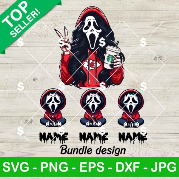 Kansas City Chiefs Ghostface Mama And Kids SVG, Horror Mama SVG, Horror NFL Mama SVG