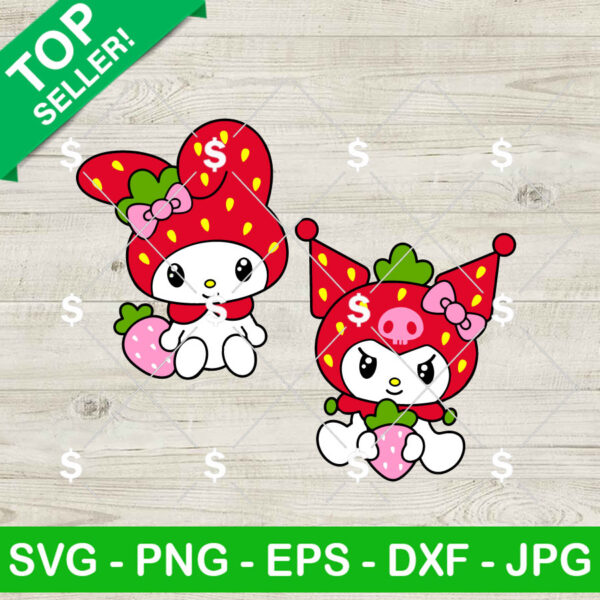Kuromi And My Melody Strawberry SVG, Sanrio Strawberry SVG, Kitty Friends SVG