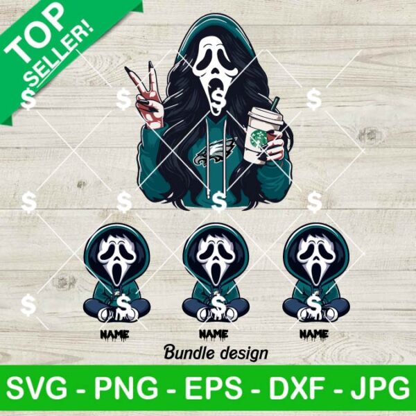 Philadelphia Eagles NFL Ghostface Mama And Kids SVG, Horror Mama SVG, Horror NFL Mama SVG