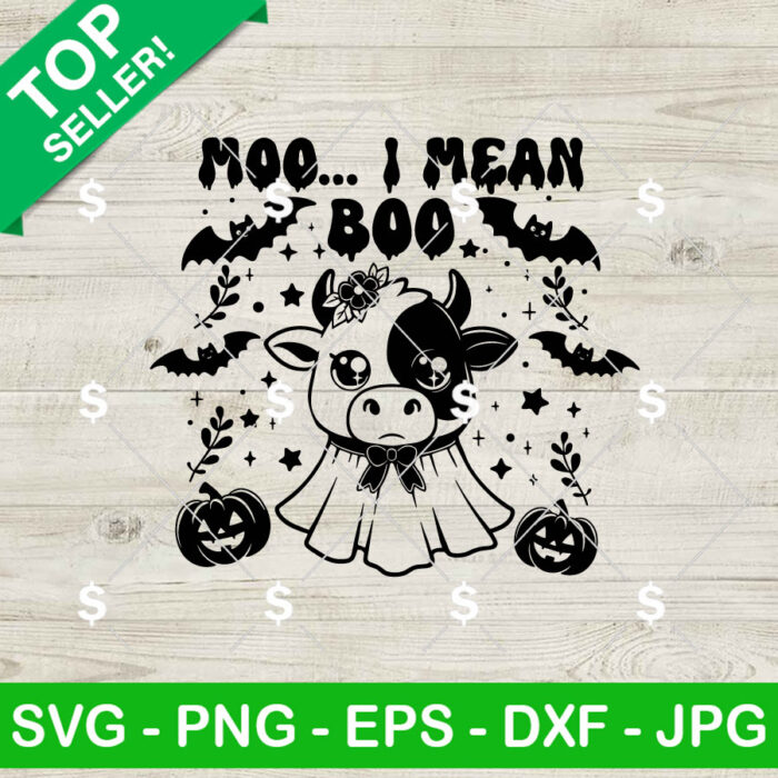Moo I Mean Boo Funny Cow SVG, Halloween Highland Cow SVG, Funny Halloween SVG