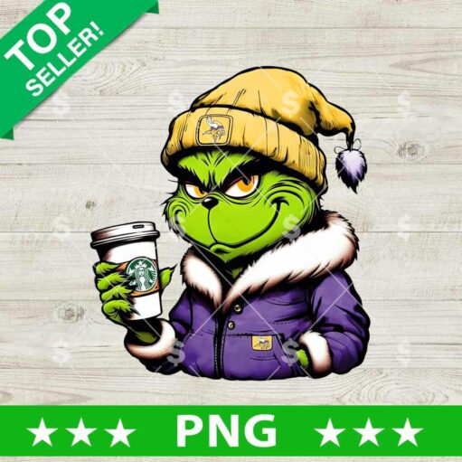 Grinch Minnesota Vikings Drink Coffee PNG