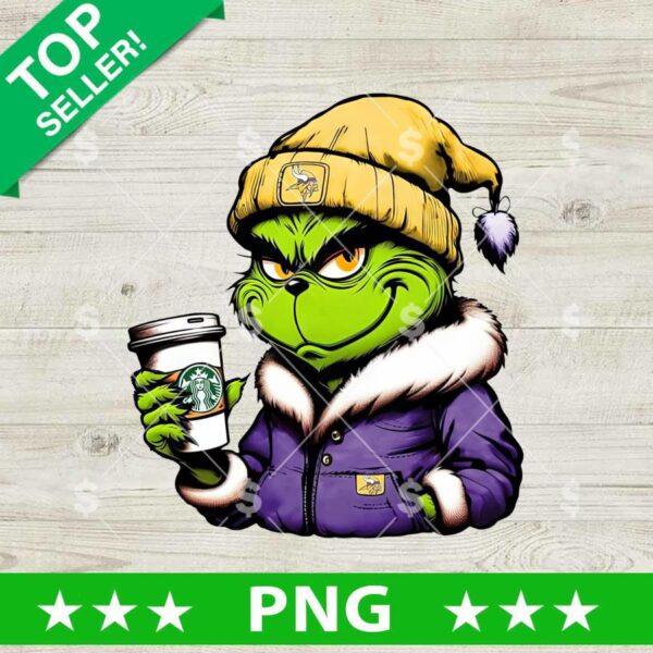 Grinch Minnesota Vikings Drink Coffee PNG, Minnesota Vikings Football PNG, Grinch Football NFL Sublimation PNG