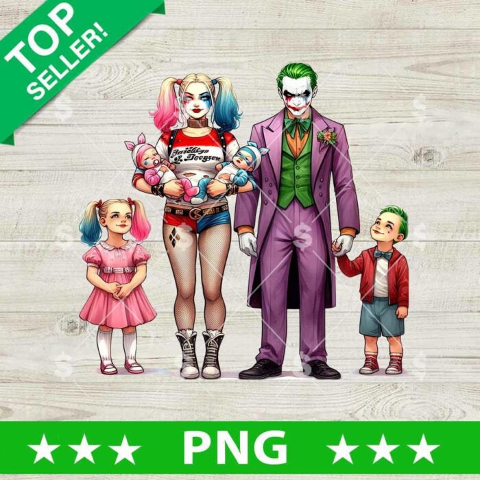 Joker And Harley Quinn Family PNG, Joker's Family PNG, Joker And Harley Quinn Sublimation PNG