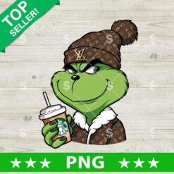 Grinch Louis Vuitton Drink Coffee PNG, Grinch Louis Vuitton Outfit PNG, Grinch Christmas Sublimation PNG