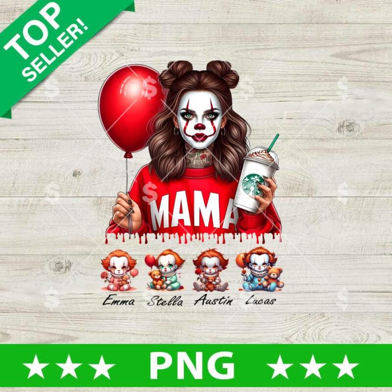 Mama Pennywise And Child PNG, Pennywise Drink Coffee PNG, Pennywise Woman Sublimation PNG