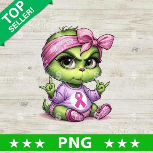 Baby Grinch Breast Cancer Pink Ribbon PNG