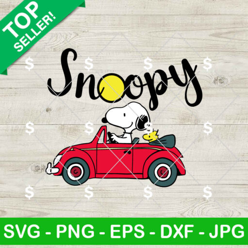 Snoopy And Woodstock Driving Car SVG