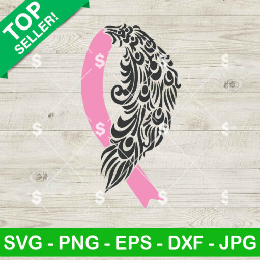 Breast Cancer Pink Ribbon Angels Wing Svg