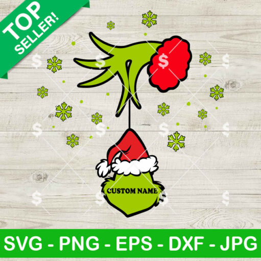 Grinch Hand Holding Custom Name SVG