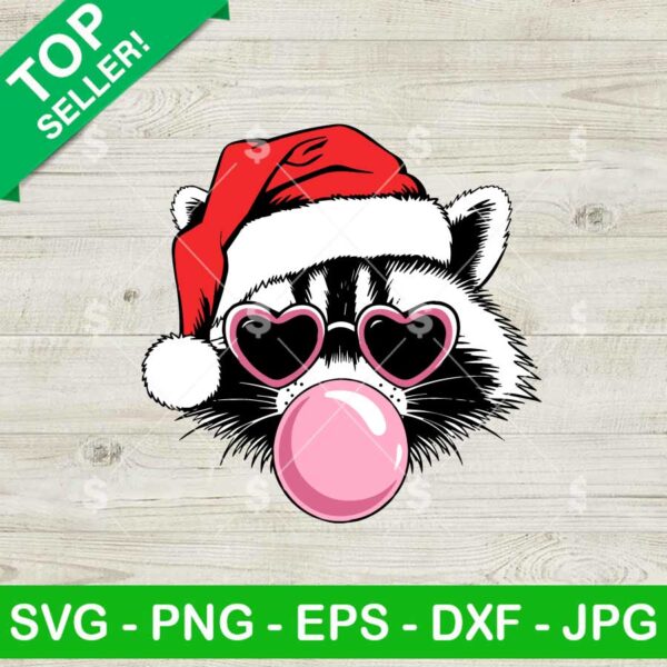 Christmas Feral Raccoon Blow Bubble SVG, Christmas Feral Raccoon SVG, Santa Raccoon Sunglasses SVG