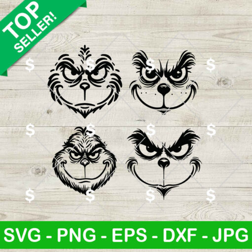 Grinch Face Christmas Bundle SVG