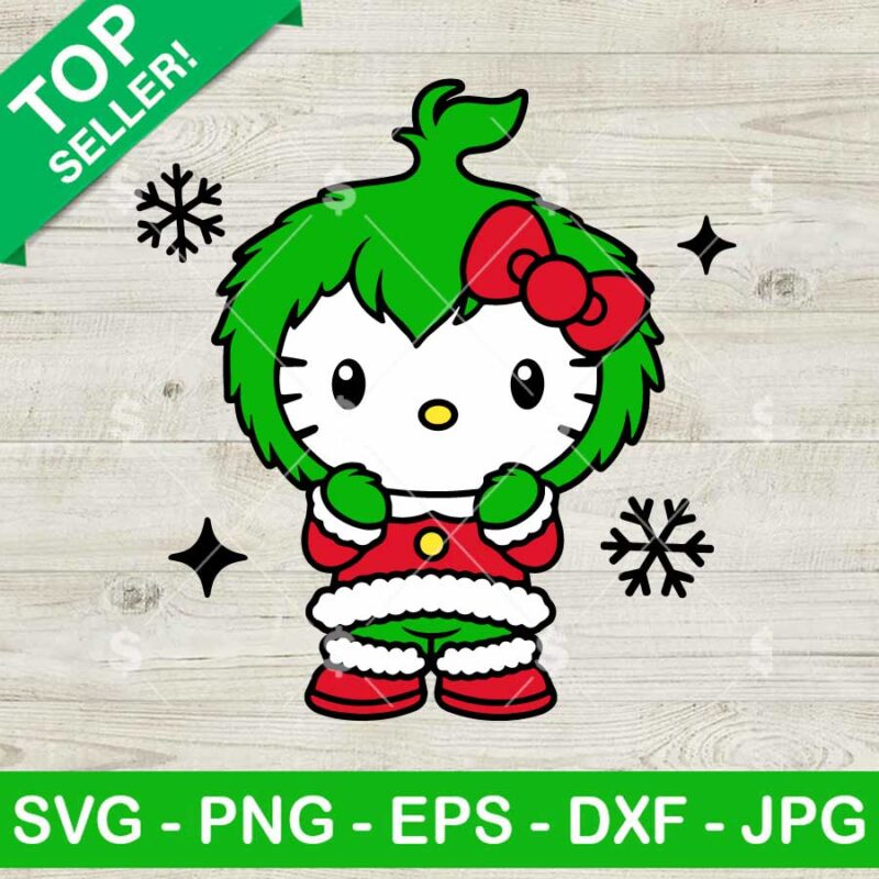Grinch Hello Kitty Christmas SVG, Grinch Christmas Movie SVG, Santa Kitty SVG