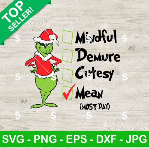 Grinch Mindful Demure Cutesy Mean SVG