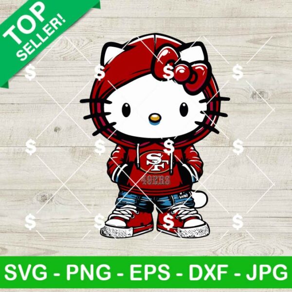 Hello Kitty 49ers Football Hoodie SVG, Hello Kitty NFL Team SVG, Hello Kitty With Hoodie SVG