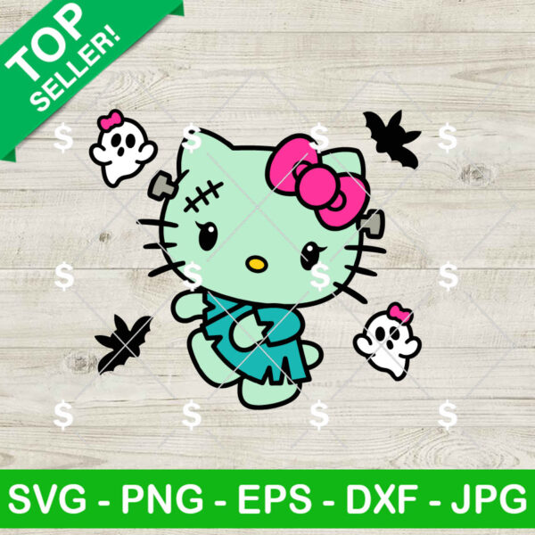 Hello Kitty Frankenstein SVG, Frankenstein Happy Halloween SVG, Halloween Horror Kitty SVG