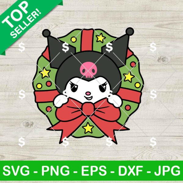 Kuromi Wreath Christmas SVG, Hello Kitty Friends Christmas SVG, Cute Kuromi Christmas SVG PNG