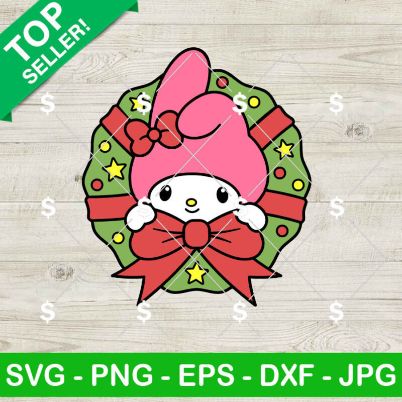 My Melody Wreath Christmas SVG, My Melody Christmas SVG, Wreath Christmas SVG
