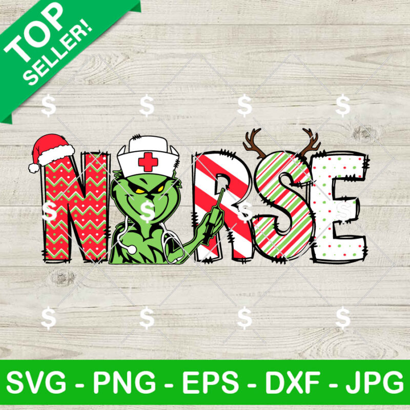 Grinch Nurse SVG, Grinch Nurse Christmas SVG, Cute Santa Grinch Nurse SVG