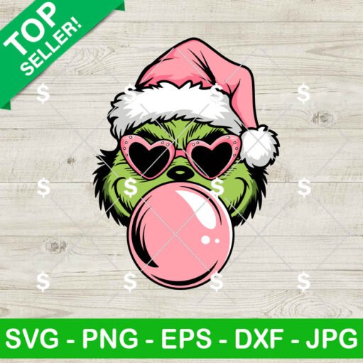 Pink Christmas Grinch Blowing Bubble Heart SVG