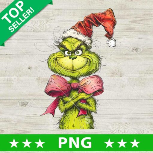 Grinch With Coquette Bow Christmas PNG