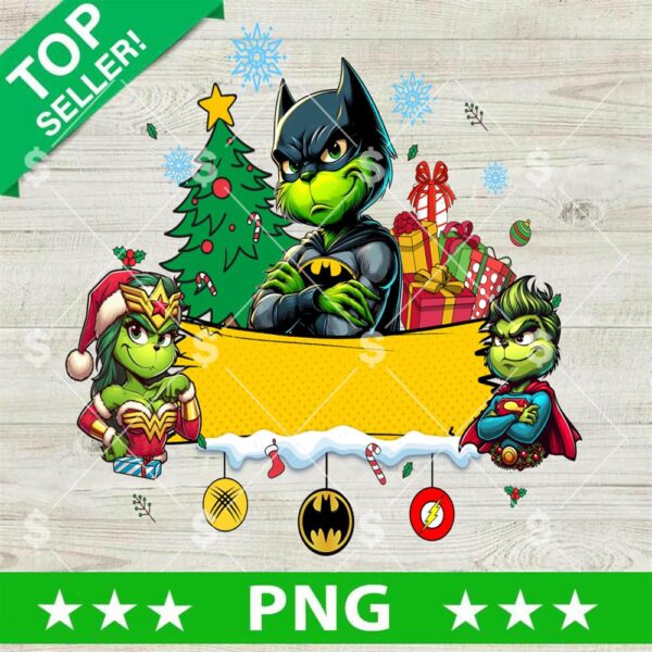 Batman Superhero Friends Christmas Name Frame PNG, Superhero Grinchmas PNG, Personalized Superhero Christmas Sublimation