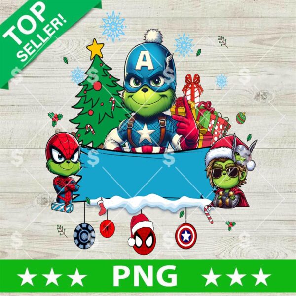 Captain Marvel Grinch Costume Name Frame PNG, Superhero Grinch Christmas PNG, Christmas Kids Name Superhero Sublimation