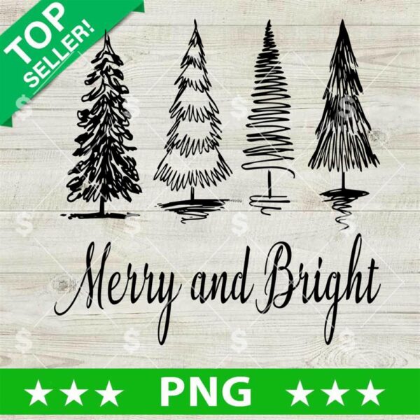 Christmas Merry And Bright PNG, Christmas Tree PNG, Xmas Sublimation