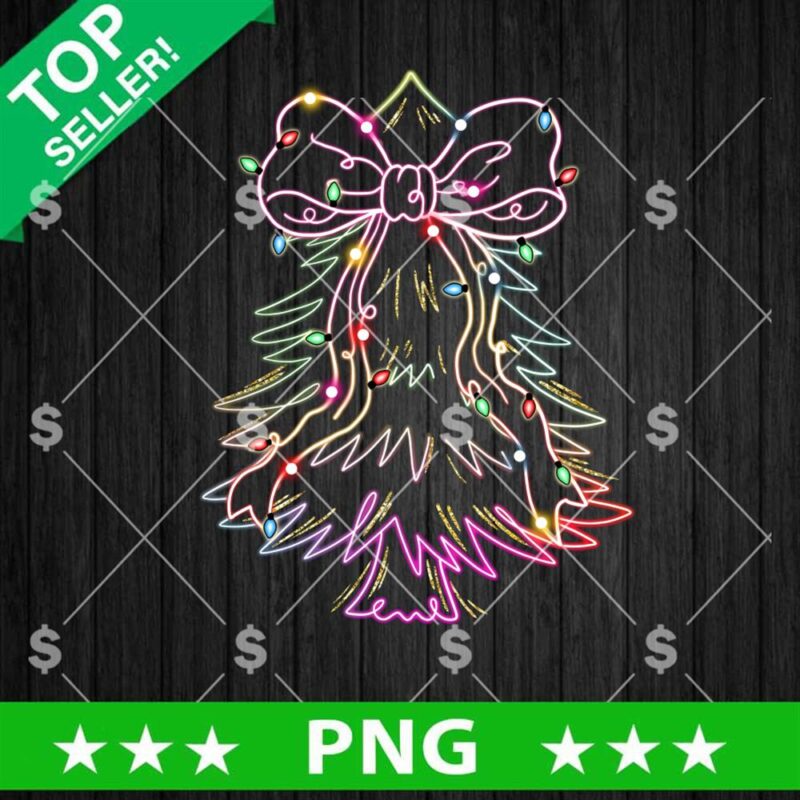 Coquette Bow Christmas Tree PNG, Glitter Christmas Tree Light PNG Sublimation
