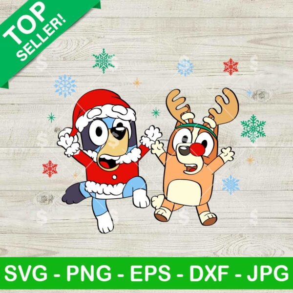 Cute Couple Bluey and Bingo Christmas SVG, Bluey Bingo Santa Reindeer SVG, Bluey Merry Christmas SVG