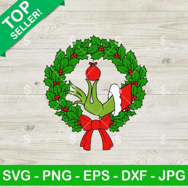 Funny Grinch Hands Holding Christmas Wreath SVG