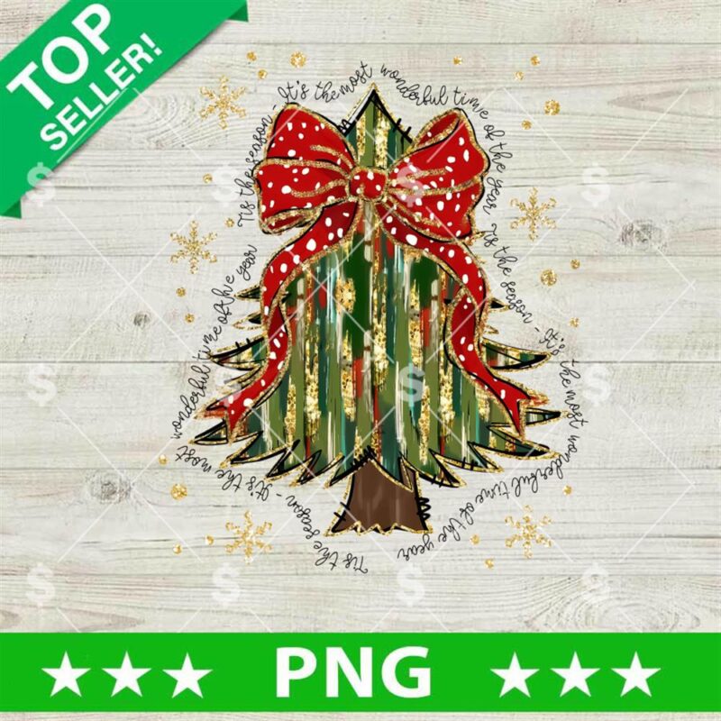Glitter Bow Christmas Tree PNG, Coquette Christmas Tree PNG Sublimation