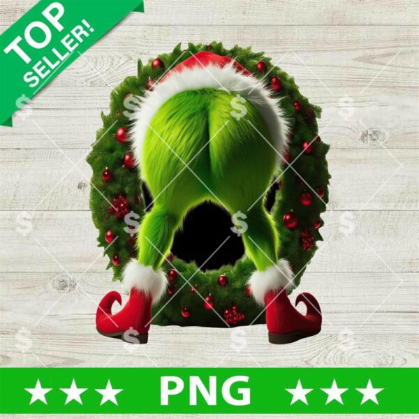 Grinch Butt Christmas Wreath PNG, Santa Grinch PNG, Merry Grinchmas PNG