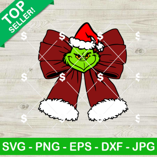 Grinch Face Santa Coquette Bow SVG