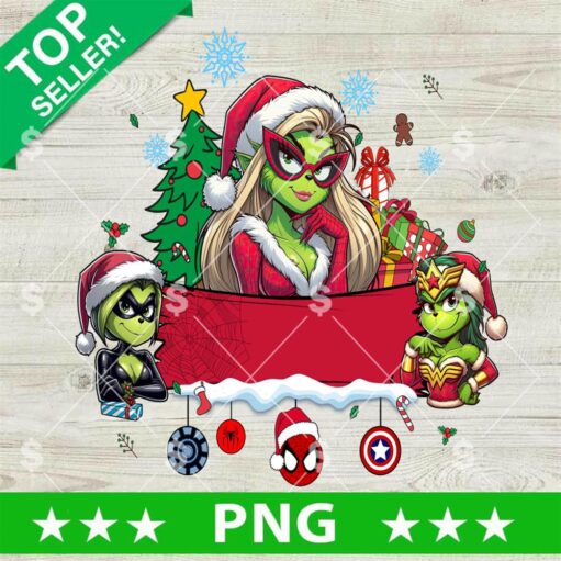 Grinch Girl Superhero Christmas Personalized Name PNG