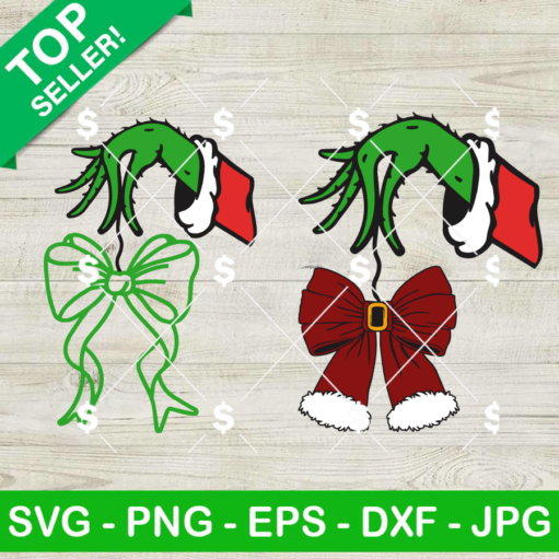 Grinch Hand Christmas Coquette Bow SVG