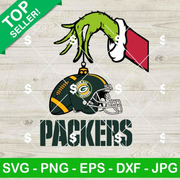 Grinch Hand Green Bay Packers Football SVG, Grinch Football NFL SVG, Green Bay Packers Football Grinchmas SVG