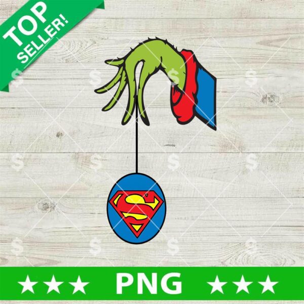 Grinch Hand Superman PNG, Grinch Superhero Christmas PNG, Superman Christmas Sublimation