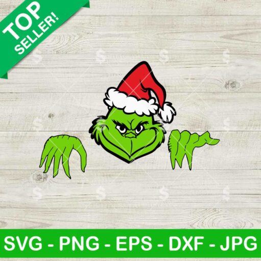 Grinch Santa Hat Peeking SVG