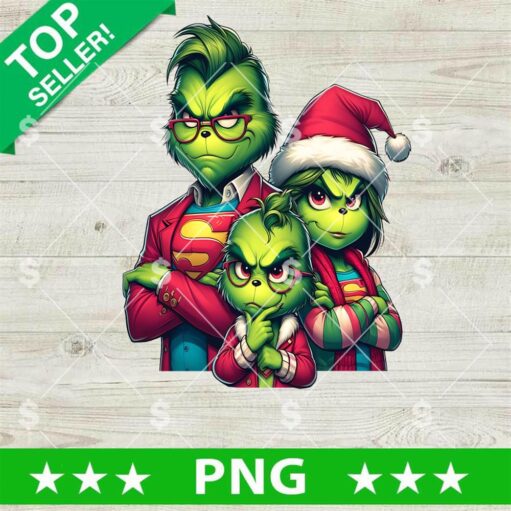 Grinch Superman Family Christmas PNG