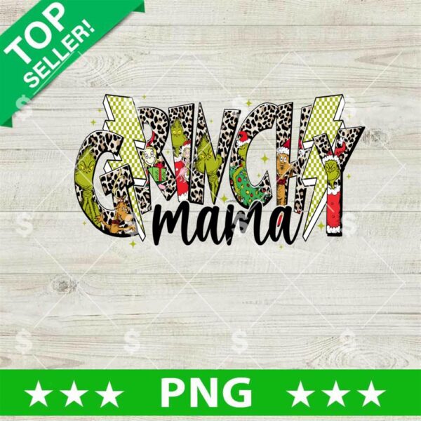 Leopard Grinchy Mama PNG, Grinch Christmas Mama PNG, Sparkly Glitter Christmas Lights Grinch Sublimation PNG