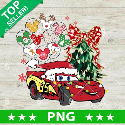 Lightning McQueen Car Coquette Glitter Christmas Tree PNG