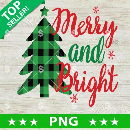 Merry And Bright Christmas Tree Plaid PNG