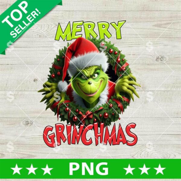 Merry Grinchmas PNG, Grinch Wreath PNG, Grinchmas PNG