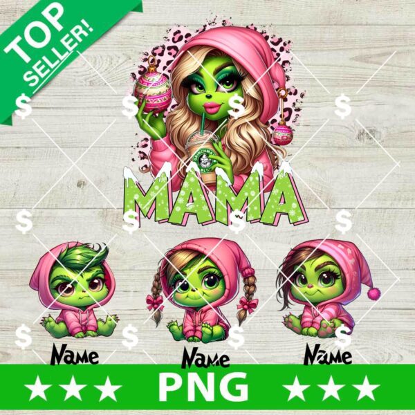 Personalized Mama Grinch And Kids Name PNG, Leopard Mama Grinch PNG, Mama and Baby Grinch Sublimation PNG