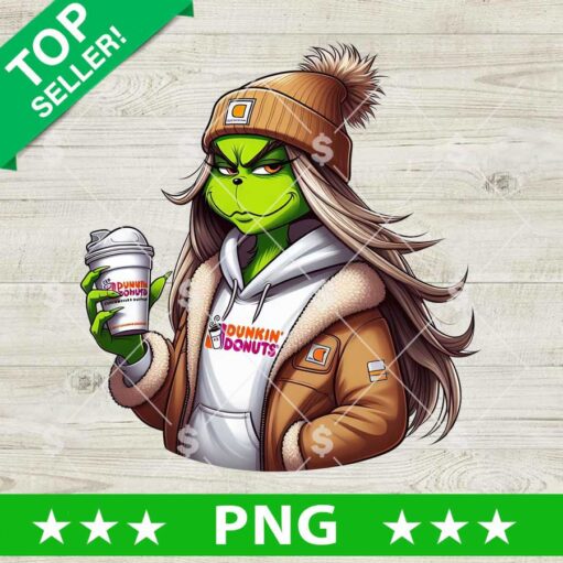 Grinch Woman Drink Dunkin Donuts PNG