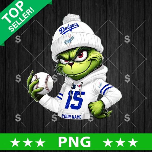 Grinch Baseball Dodgers Custom Name PNG