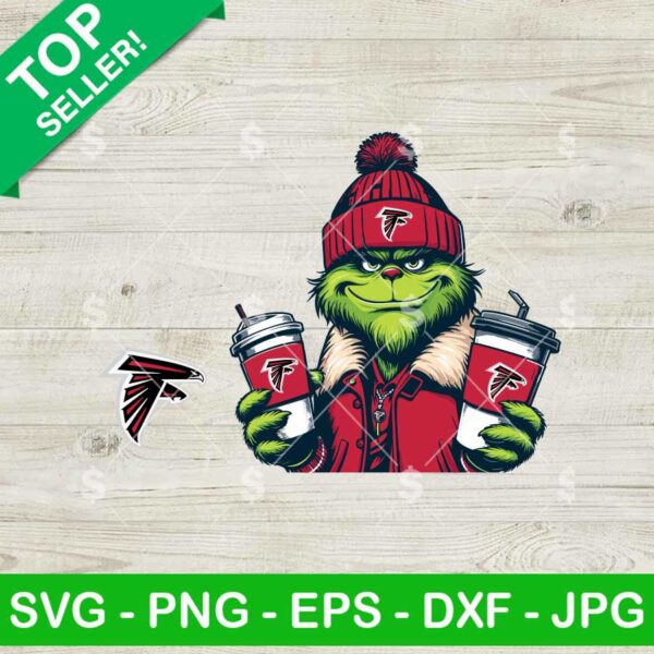 Atlanta Falcons Grinch And Coffee SVG, Grinch Coffee NFL Football SVG, Grinchmas Football SVG