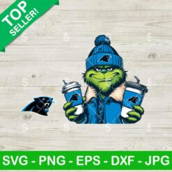 Grinch Wearing Carolina Panthers Jacket SVG, Grinch Coffee NFL Football SVG, Grinchmas Football SVG